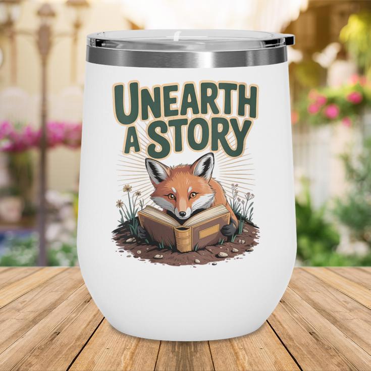 Unearth A Story Fox Reads a Book Wine Tumbler