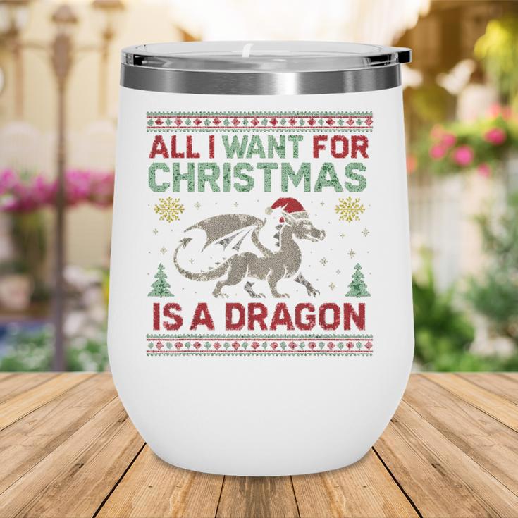 All I Want For Christmas Is A Dragon & Books Ugly Sweater Wine Tumbler All I Want For Christmas Is A Dragon & Books Ugly Sweater Wine Tumbler