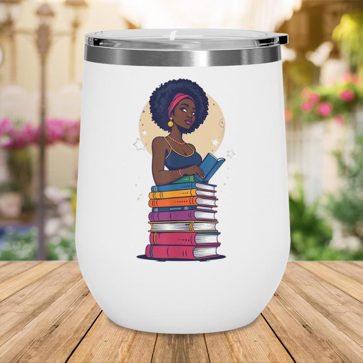 Woman And Books Stack Afro Girl Reading Lover Wine Tumbler