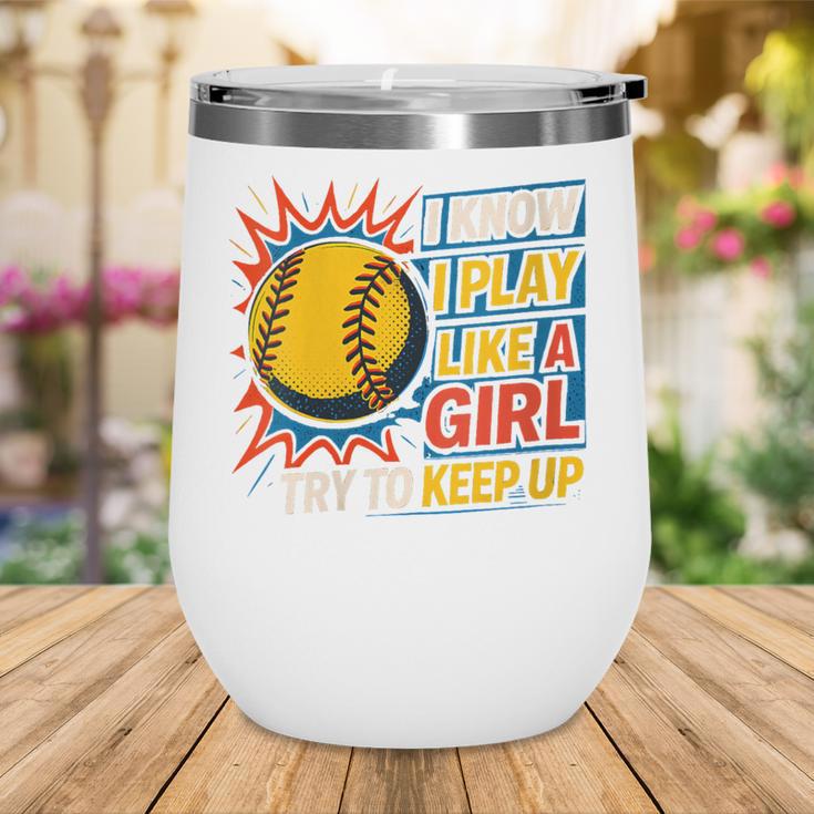 Women's Girls Softball Play Like A Girl Comic Book Pop Art Wine Tumbler Women's Girls Softball Play Like A Girl Comic Book Pop Art Wine Tumbler
