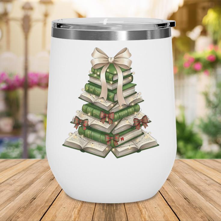 Xmas Tree Books Merry Christmas Coquette Bow Teacher Holiday Wine Tumbler