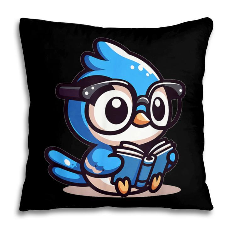 Adorable Book Lover Blue Jay With Reading Glasses Cute Pillowcase