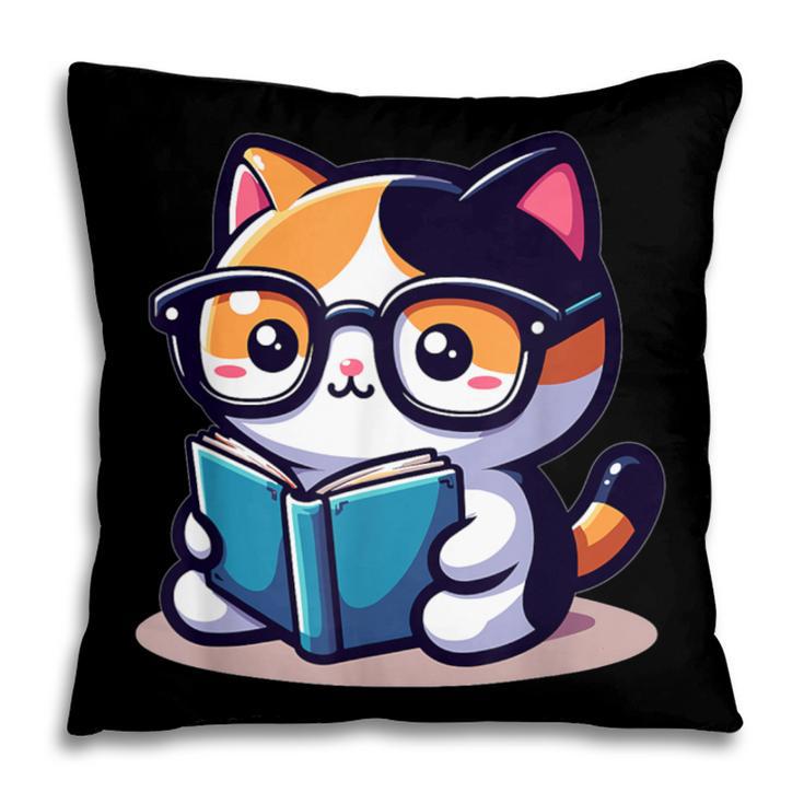 Adorable Book Lover Calico Cat With Reading Glasses Cute For Men Women Kids Pillowcase
