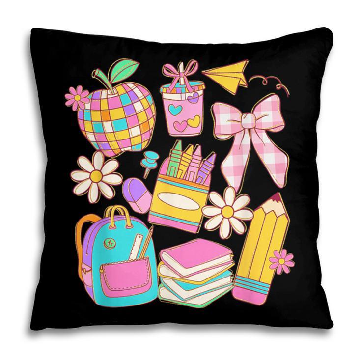 Apple Disco Pencil Books Bow Teacher Student Back To School Pillowcase