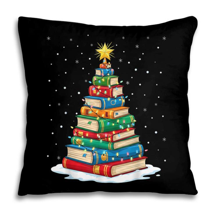 Book Christmas Tree Xmas Lights Book Lover Teacher Librarian Pillowcase