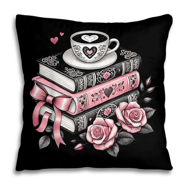 All Booked For Valentine's Coquette Bow Books Teacher Girly Pillowcase