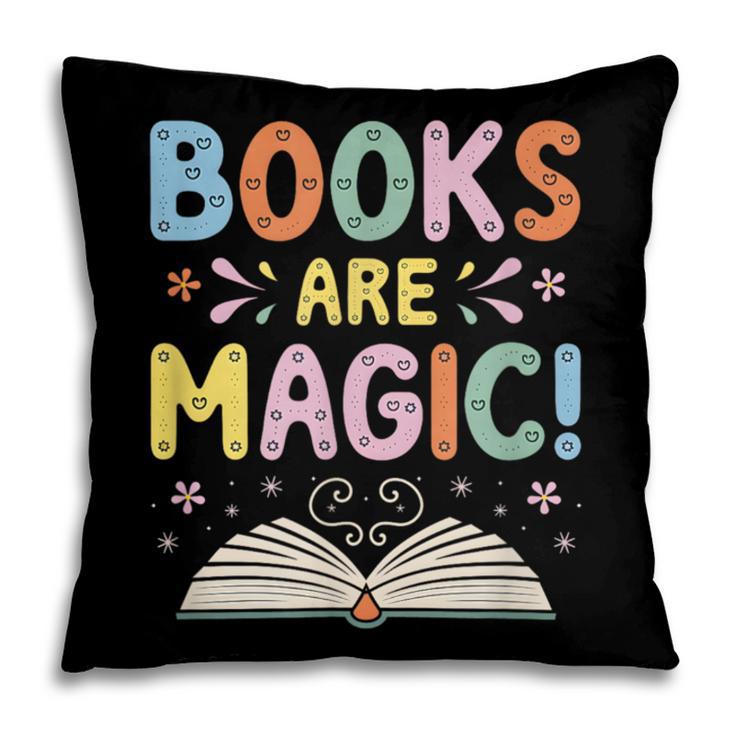 Books Are Magic Whimsical Retro Bookworm Pillowcase