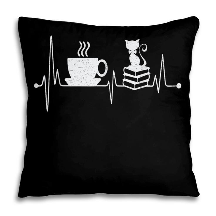 Cat Book Coffee Lover Heartbeat Cat Lover Book Lover Pillowcase