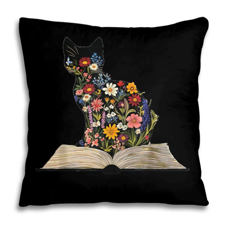 Cat Book Flowers Pillowcase