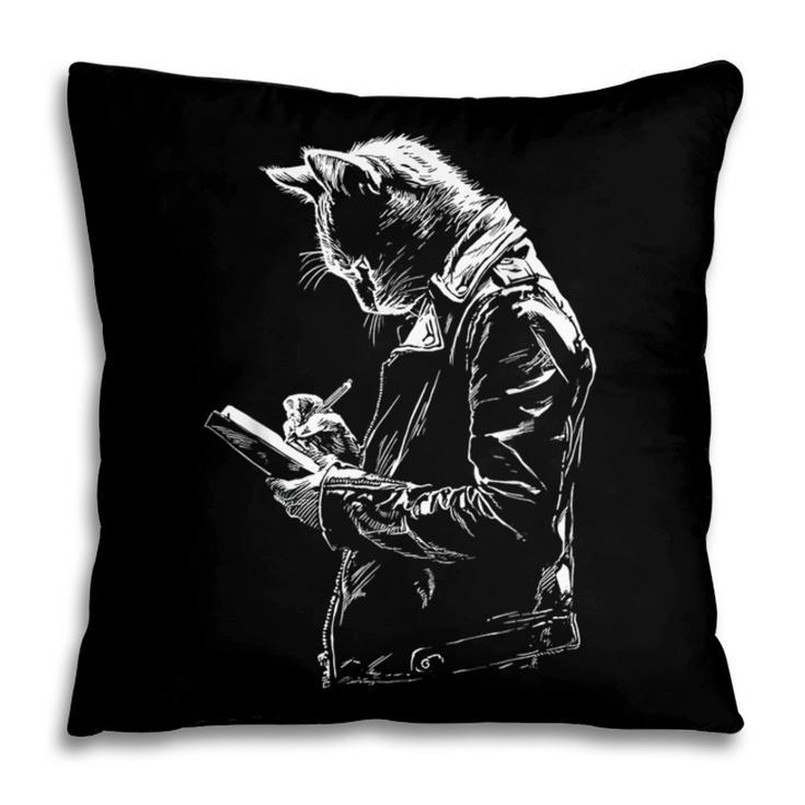 Cat Holds Book Writing Animal Print Motif Drawing Art Cat Pillowcase Cat Holds Book Writing Animal Print Motif Drawing Art Cat Pillowcase