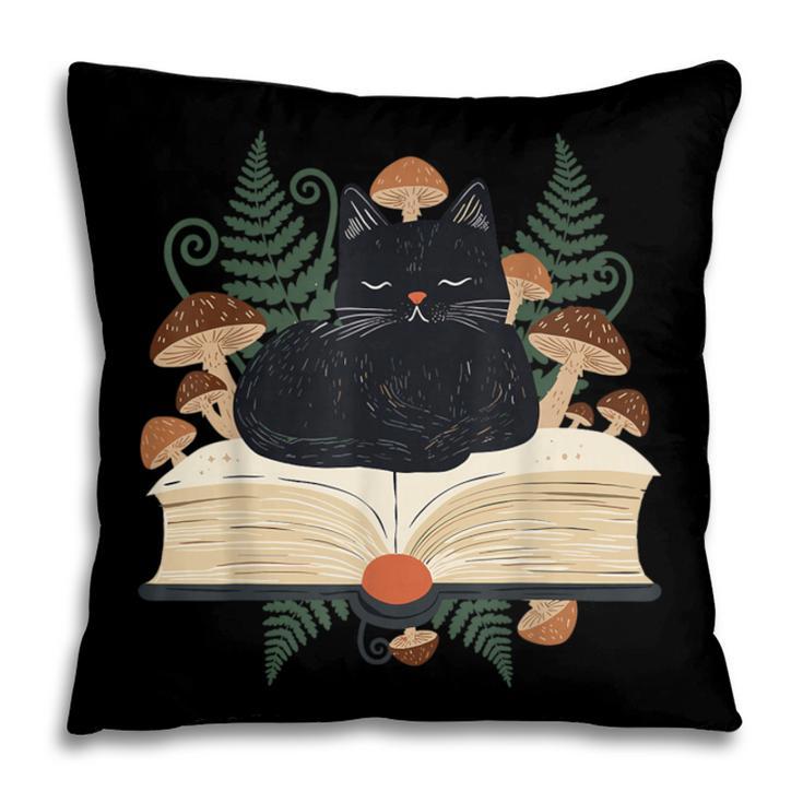 Cat On Open Book Mushrooms Ferns Dark Academia Pillowcase Cat On Open Book Mushrooms Ferns Dark Academia Pillowcase