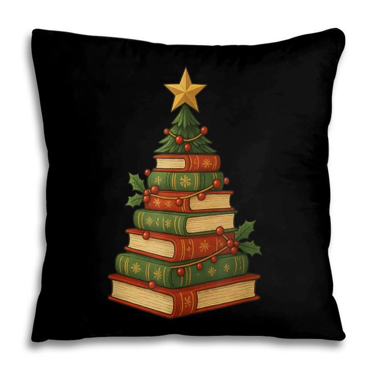 Christmas Book Tree Bookshelf Holiday For Readers Librarians Pillowcase