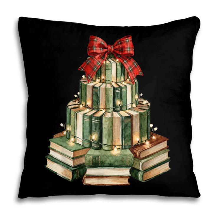 Christmas Book Tree Coquette Bow Xmas Reading Librarian Girl Pillowcase