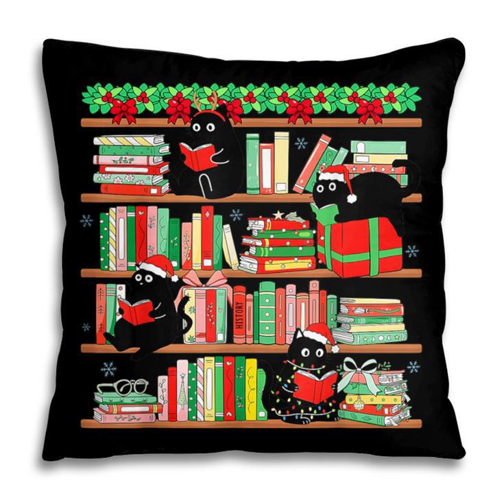 Christmas Cat Santa Bookshelves Book Lover Reader Pillowcase