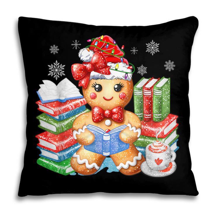 Christmas Gingerbread Man Reading Book Snowflake Teacher Pillowcase