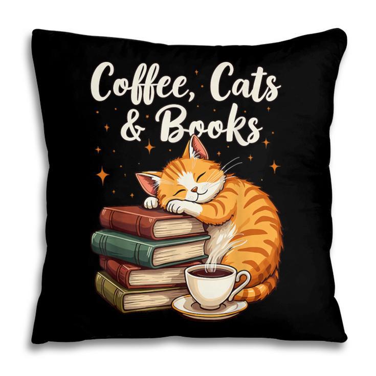 Coffee Cats & Books Lover For Women & Girls Coffee Pillowcase