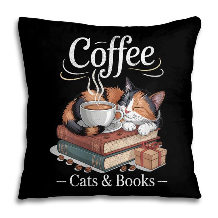 Coffee Cats And Books Cozy Calico Reader Love Cute Cat Pillowcase