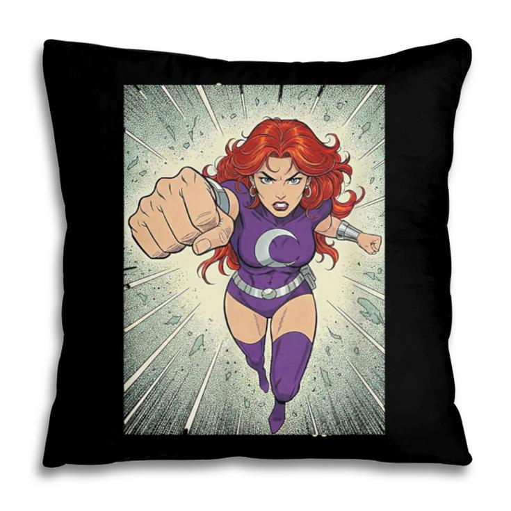 The Crimson Crescent 90s Retro Comic Book Superheroine Art Pillowcase
