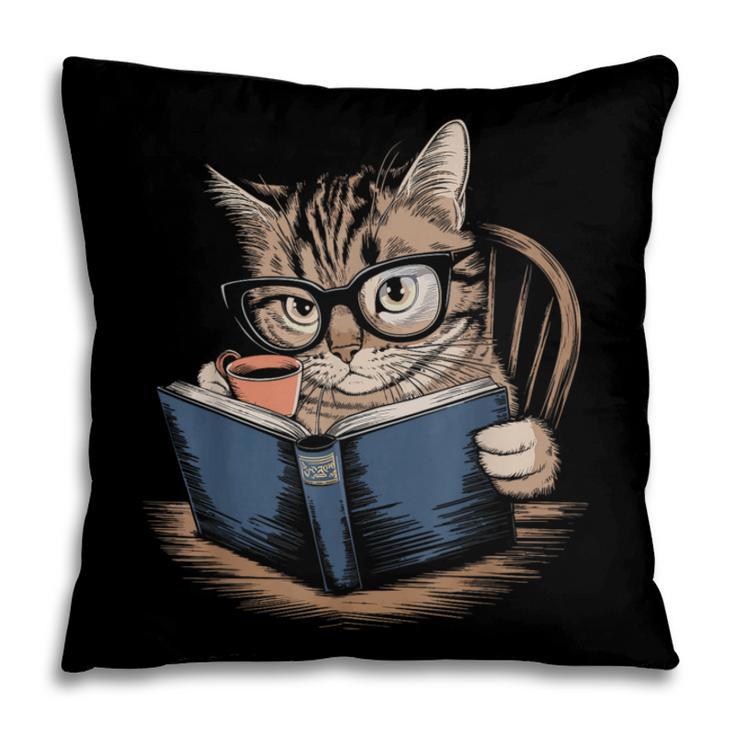 Cute Cat Reading Books With Tea Pillowcase