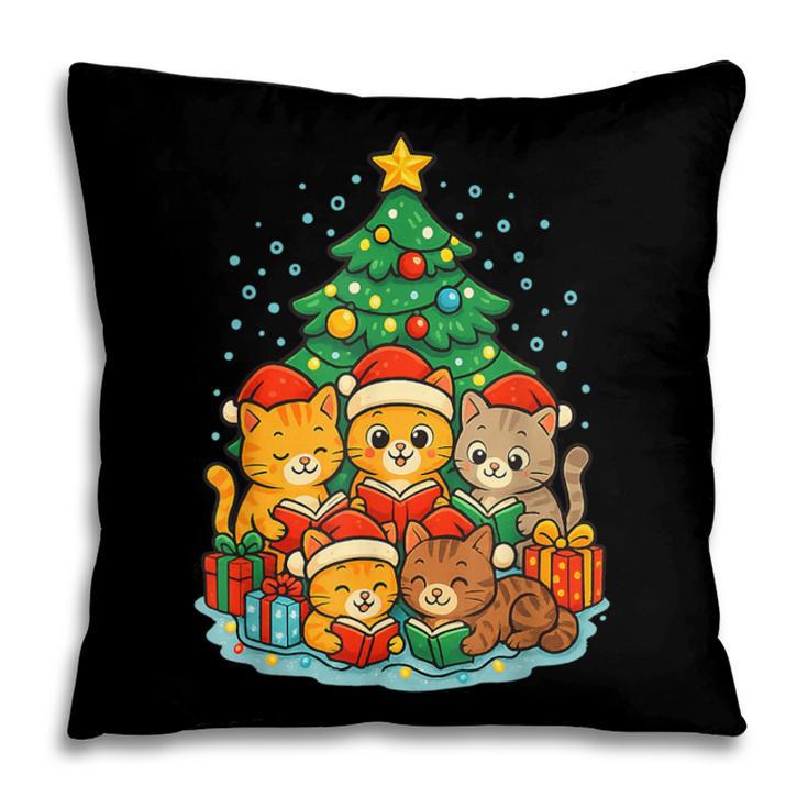 Cute Cats Reading Books Christmas Tree Pillowcase