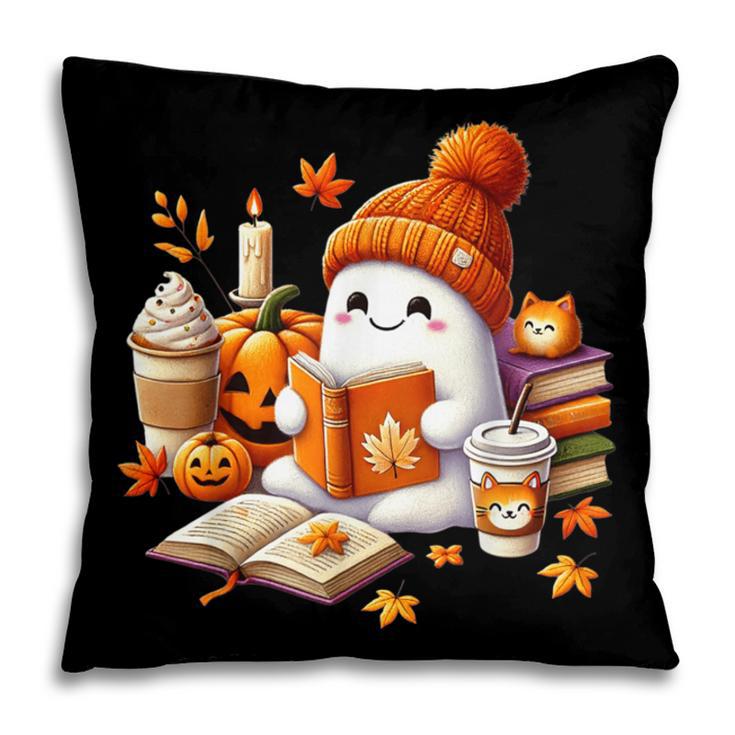 Cute Ghost Reading Book Lovers Halloween Pumpkin Women Girls Pillowcase