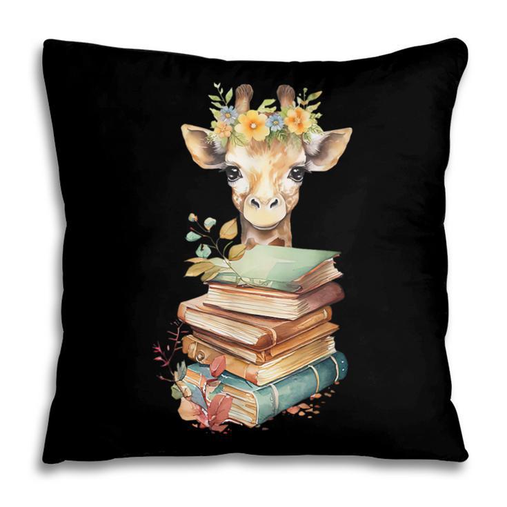 Cute Giraffe With Book Floral Bookworm Librarian Book Lover Pillowcase