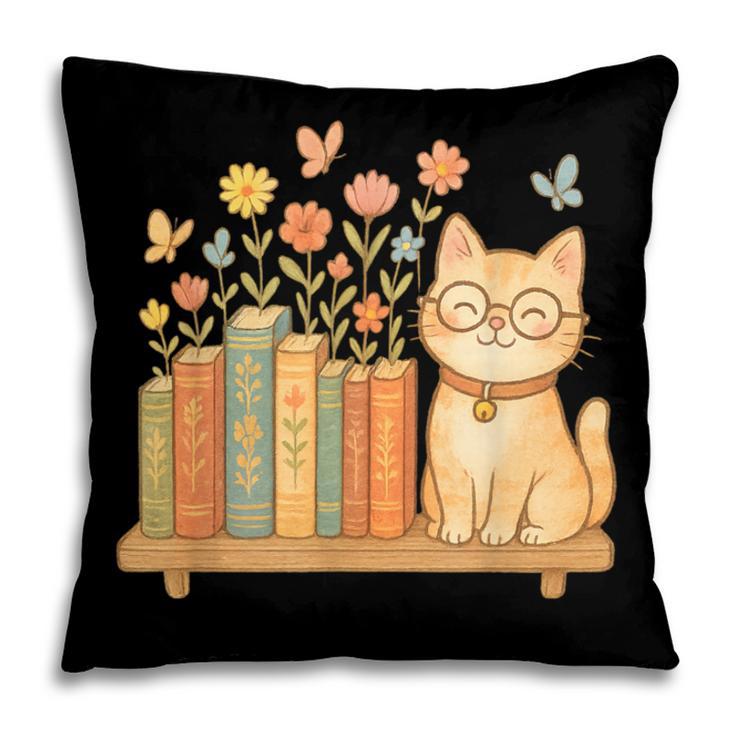 Cute Kawaii Cat Books Flowers Pillowcase