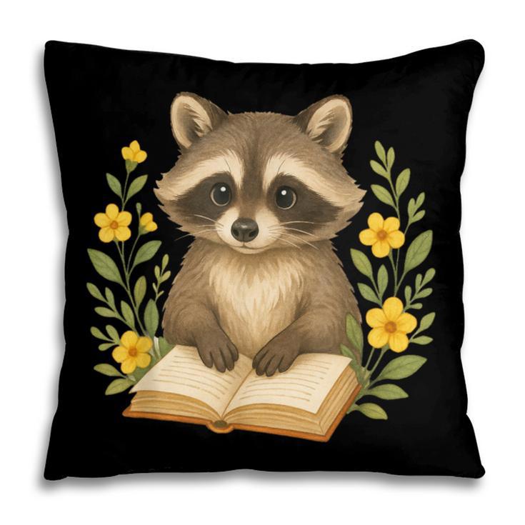 Cute Raccoon Reading Book Flowers Floral Pillowcase Cute Raccoon Reading Book Flowers Floral Pillowcase
