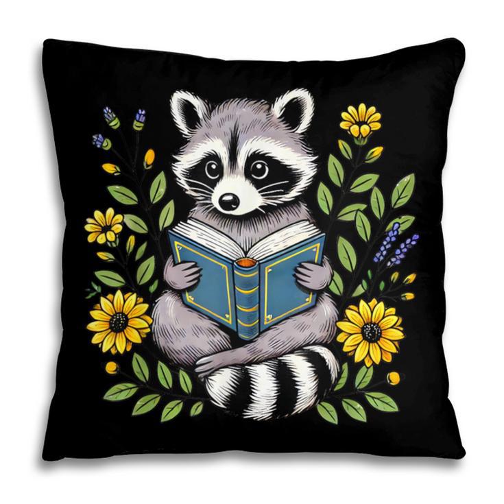 Cute Raccoon Reading Book Flowers Pillowcase