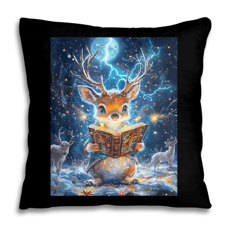 Deer Reads Book Women Girls Reindeer Pillowcase