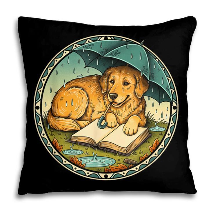 Dog Reading Book Rain Cozy Umbrella Cute Art Men Pillowcase