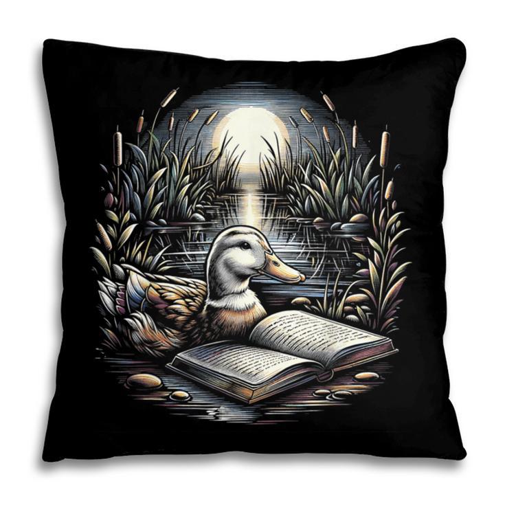 Duck Reading Book Full Moon Lake Scenery Pillowcase Duck Reading Book Full Moon Lake Scenery Pillowcase
