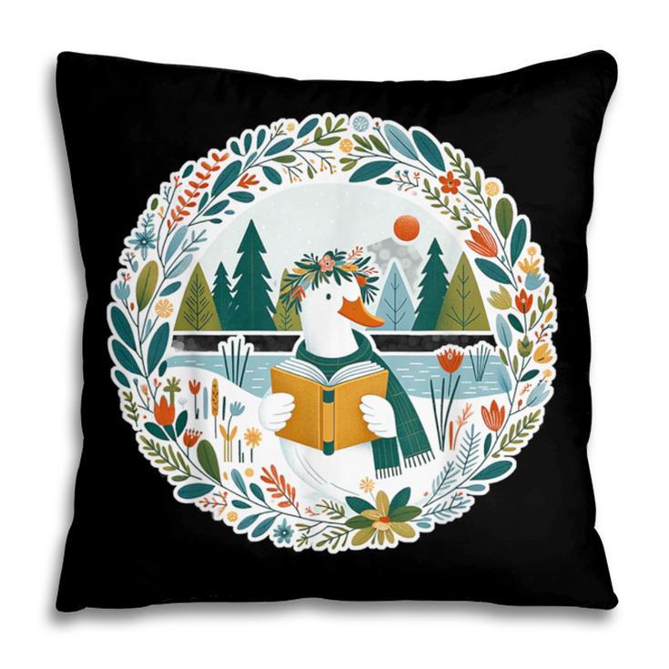 Duck Wilderness Book Reading Illustration Floral Pillowcase Duck Wilderness Book Reading Illustration Floral Pillowcase
