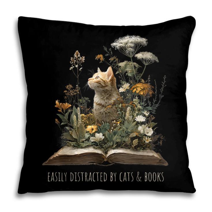 Easily Distracted By Cats And Books Pillowcase