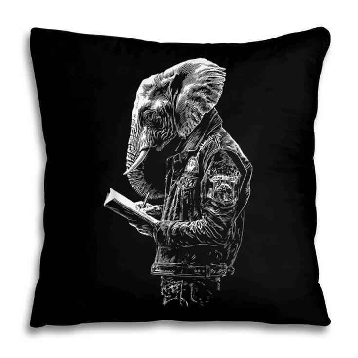Elephant Holds Book Wriing Motif Animal Artwork Elephant Pillowcase
