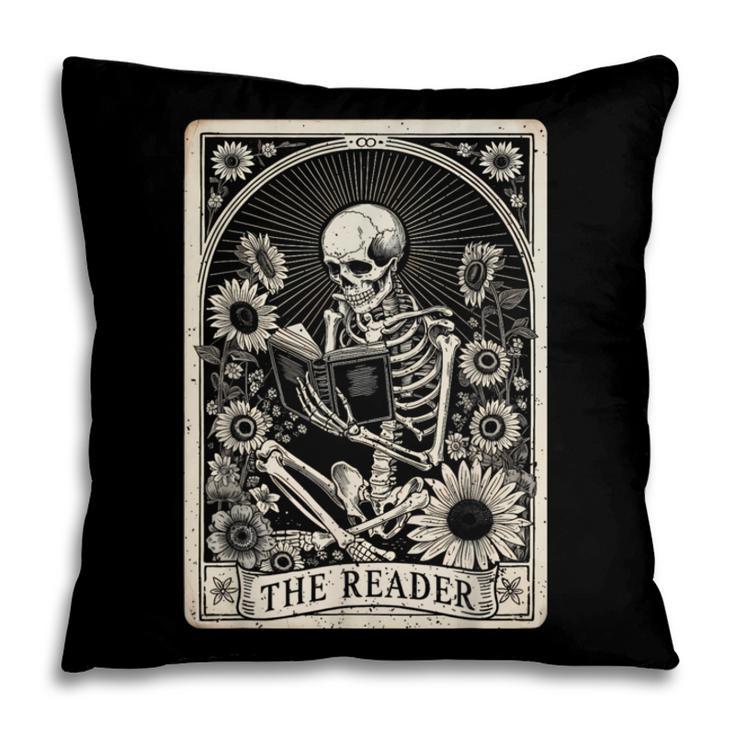 Floral The Reader Tarot Card Skeleton Reading Book Pillowcase