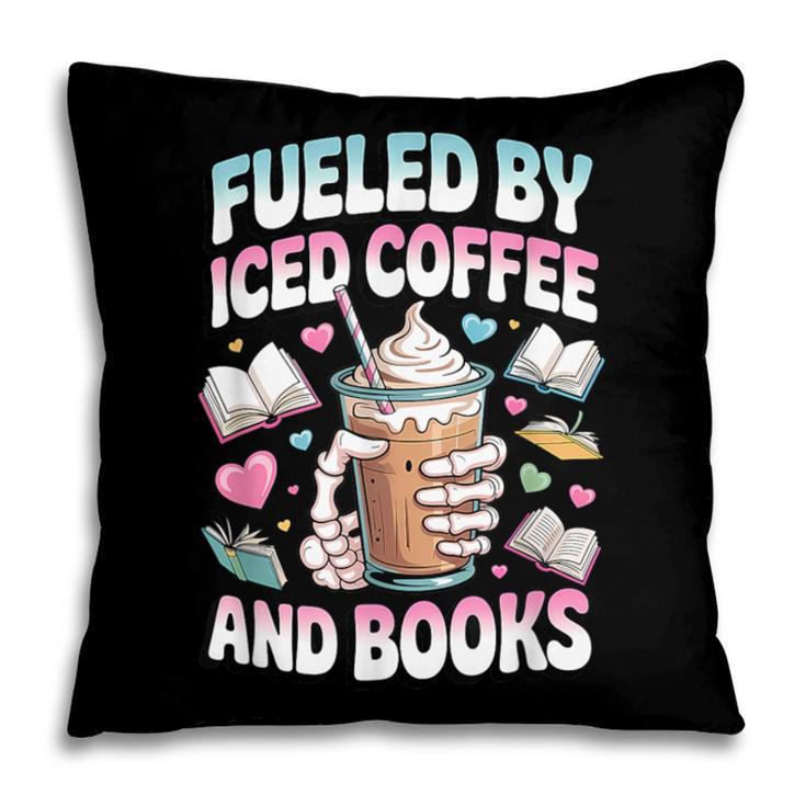 Fueled By Iced Coffee And Books Book Lover Retro Pillowcase