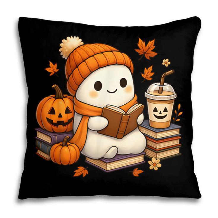 Halloween Ghost Reading Book Lovers Coffee Girl Women Pillowcase