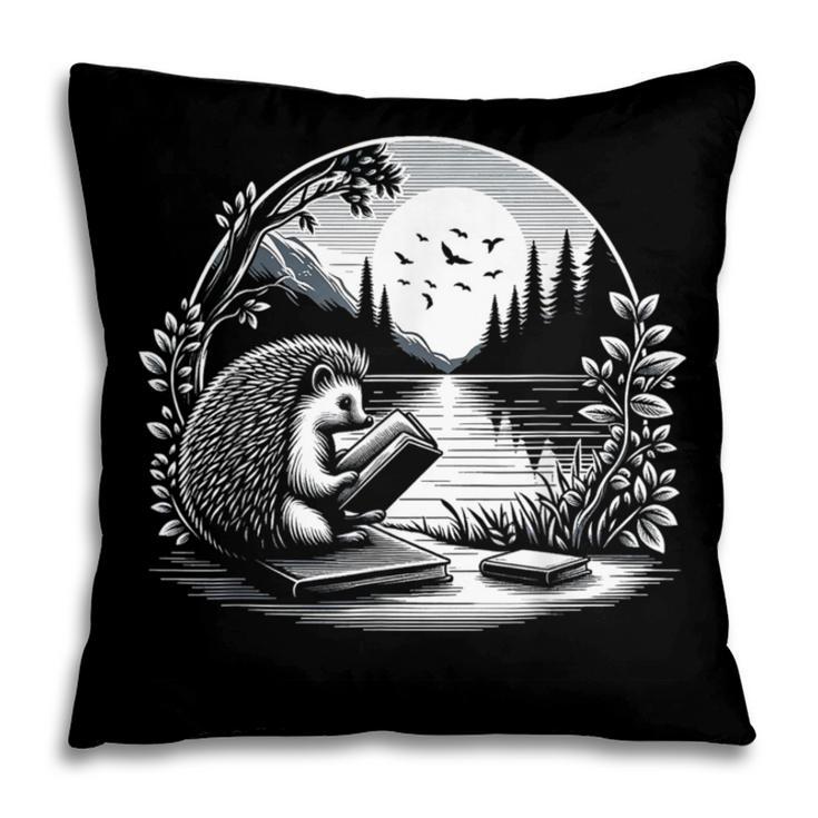 Hedgehog Reading Book Full Moon Lake Scenery Pillowcase