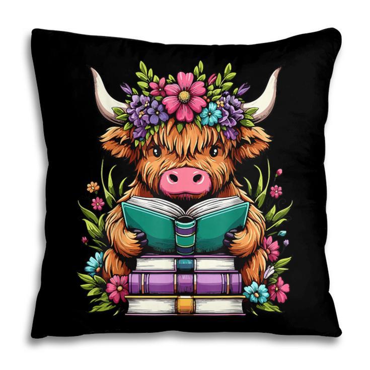 Highland Cow Book Floral Bookworm Pillowcase