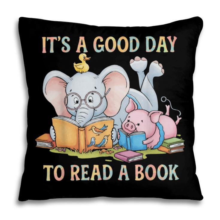Its A Good Day To Read A Book Cute Pig & Elephant Adventure Pillowcase
