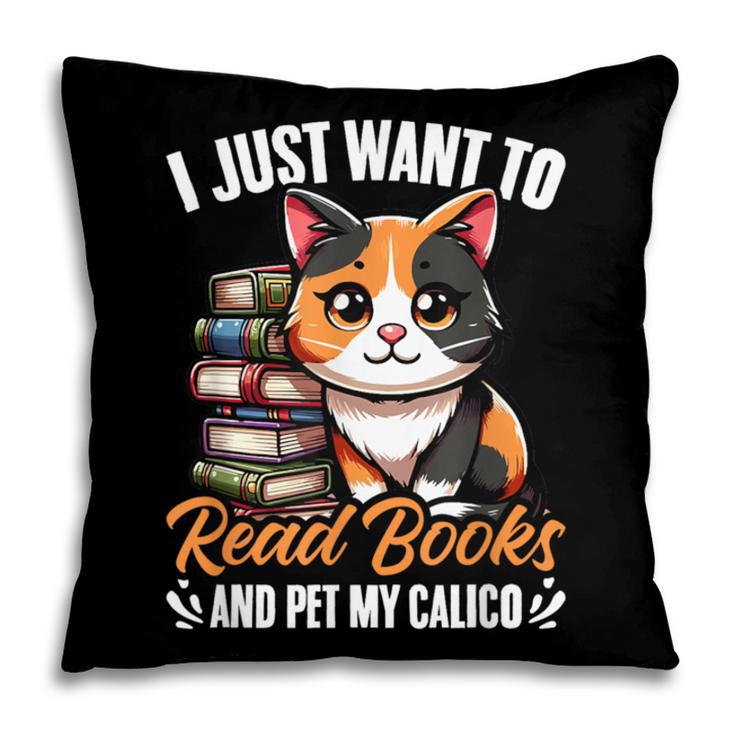 Kawaii Feline Book Reading Read Books Pet My Calico Cat Men Women Pillowcase