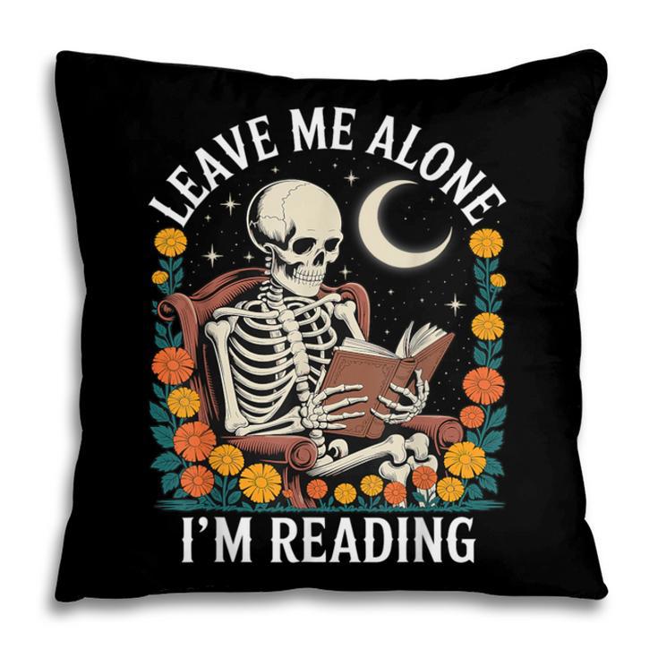 Leave Me Alone Skeleton Reading Book Floral Moon Librarian Pillowcase
