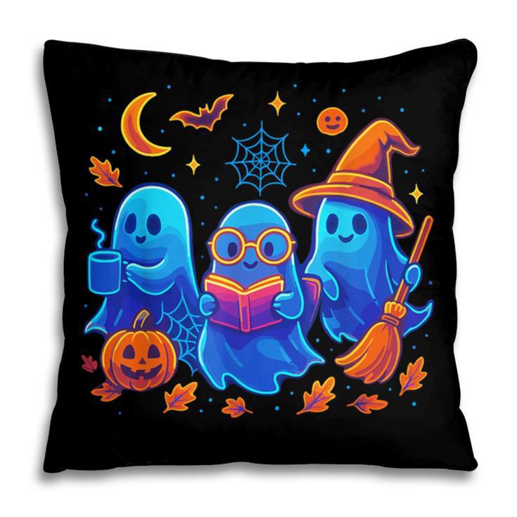 Little Ghost Coffee Tee Spooky Season Ghost Reading Book Pillowcase