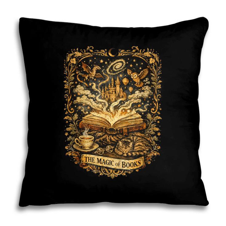 The Magic Of Books Vintage Style Reading Lover Cat & Tea Pillowcase