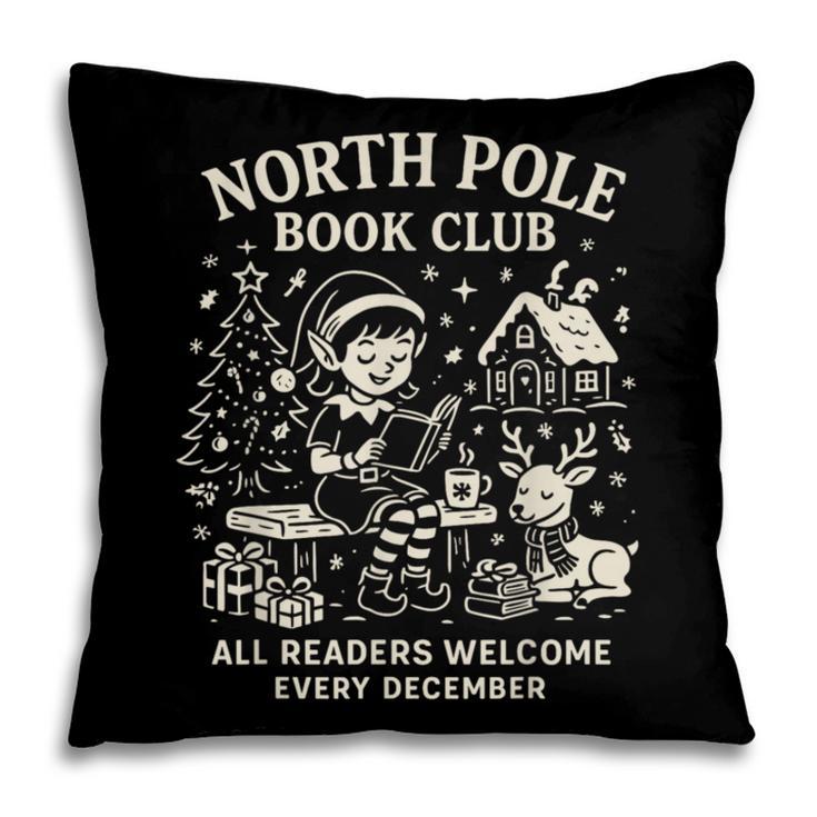 North Pole Book Club Christmas Elf Bookish Retro Graphic Pillowcase