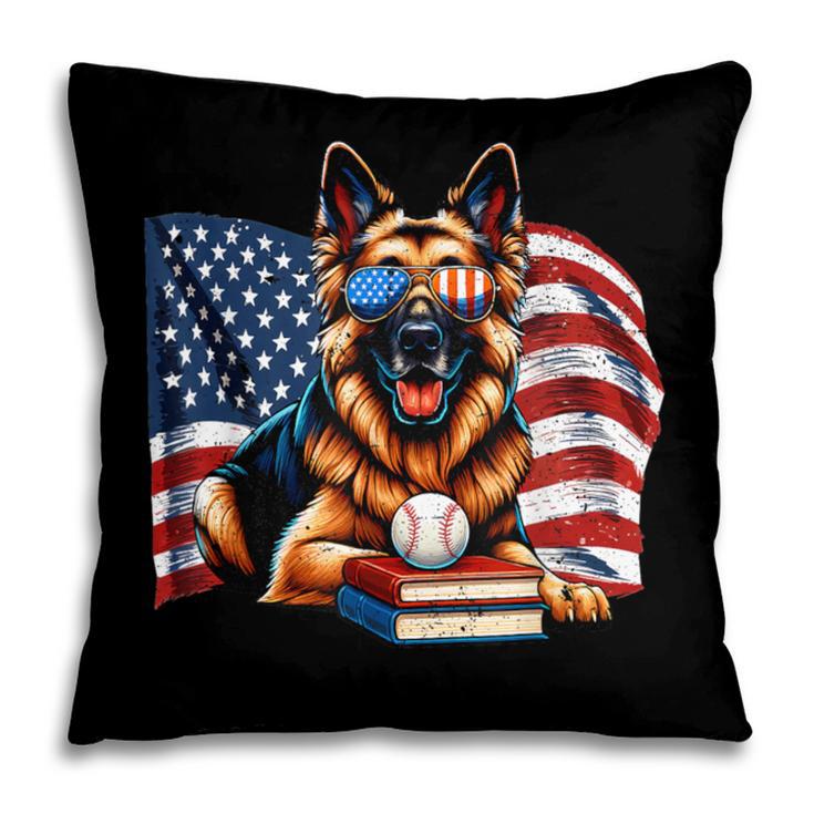 Patriotic German Shepherd Books Baseball USA Flag Vintage Pillowcase