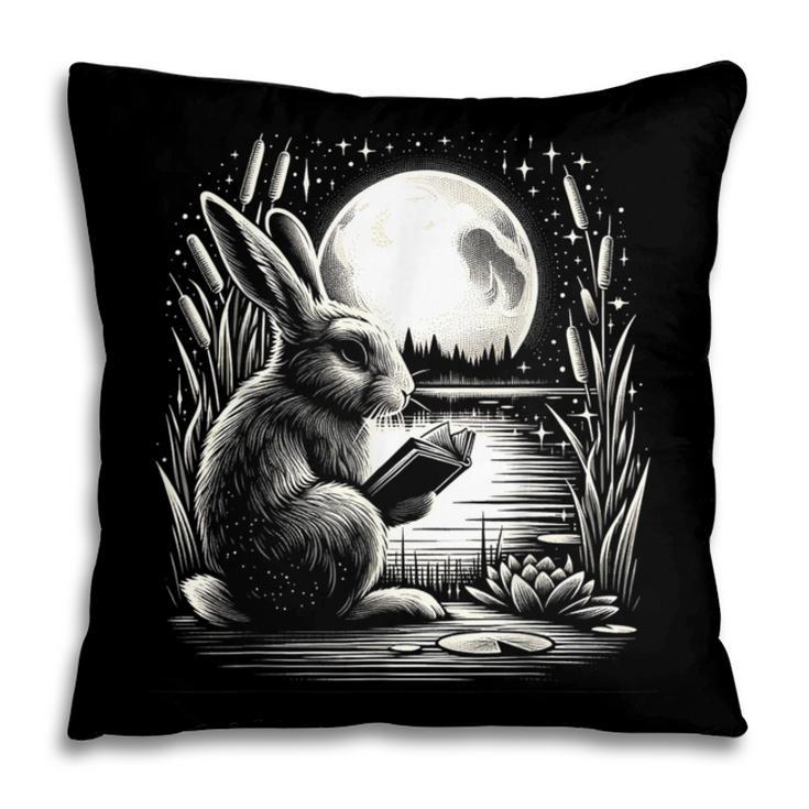 Rabbit Reading Book Full Moon Lake Scenery Pillowcase
