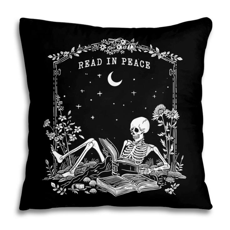 Read In Peace Skeleton Reading Book Halloween Bookish Pillowcase