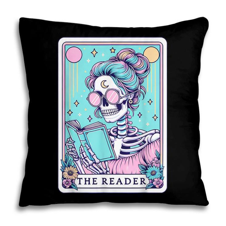 The Reader Retro Reading Skeleton Books Flowers Tarot Card Pillowcase